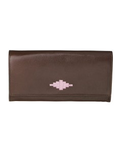 Pampeano 100% Leather Chica Continental Women Purse – Brown with Pink Diamond