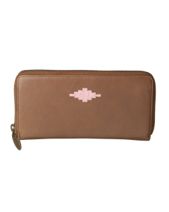 Pampeano 100% Leather Rico Zipped Women Purse – Tan with Pink Diamond