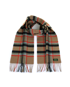 Glencroft 100% Premium Cashmere Scarf - Camel and Red Plaid