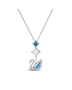Swarovski Dazzling Swan Necklace, Blue, Rhodium Plated
