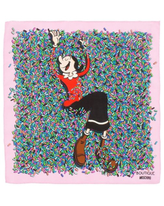 Moschino Boutique Olive Oyl Multi - Colour Scarf with Pink Border