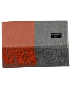 Gretna Green Wide Cashmere Scarf in Orange And Pewter Block