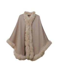 Pampeano Alpaca Fur Trimmed Cape - Dark Taupe
