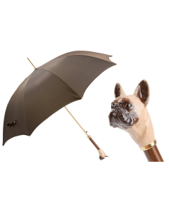 Pasotti Brown Luxury Umbrella with French Bulldog Handle