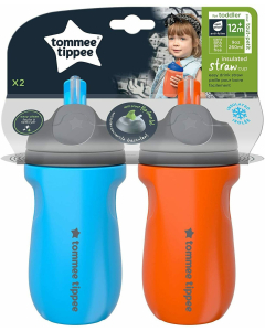 Tommee Tippee - Insulated Straw Bottle Twin Pack - Blue & Orange