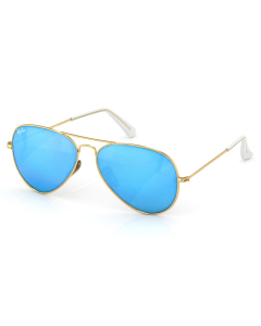 Ray-Ban Aviator Sunglasses in Blue with Gold Lenses - Size 55