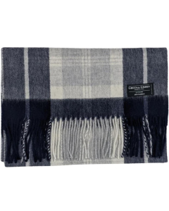 Gretna Green Wide Cashmere Scarf in Navy Silver Tartan