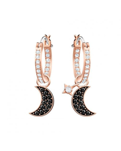 Swarovski Symbolic Moon Hooped Pierced Earrings, Black, Rose Gold Plating