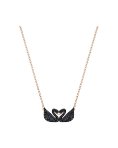 Swarovski Iconic Swan Double Necklace, Black, Rose Gold Plating
