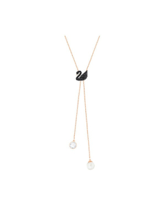 Swarovski Iconic Swan Double Y Necklace, Black, Rose Gold Plating