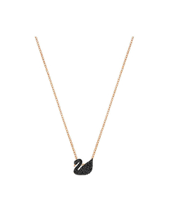 Swarovski Small Iconic Swan Pendant, Black, Rose Gold Plating