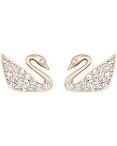 Swarovski Swan Mini Pierced Earrings, White, Rose Gold Plating