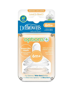 Dr Brown - Natural Flow Options+ Level 3 Wide Neck Teats (2 Pack)
