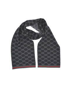 Gucci - Black/Grey GG Monogram Webbing Reversible Wool Scarf