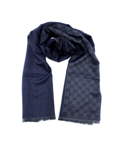 Gucci - Navy GG Monogram Half Web Wool Scarf