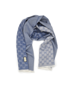 Gucci - Light Blue GG Monogram Half Web Wool Scarf