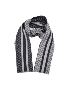 Gucci - Grey/Black GG Monogram Web Stripe Wool Scarf