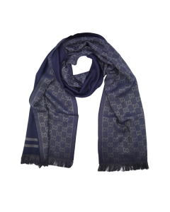 Gucci - Blue GG Monogram Webbing Wool Scarf