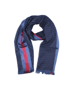 Gucci - Blue GG Monogram Stripe Wool Silk Blend Scarf