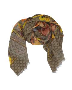 Gucci - Beige/Orange GG Floral Print Wool Scarf