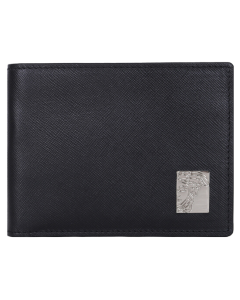 Versace - Men's Sliver Metal Medusa Half Face Black Cross Pattern Leather Folding Wallet (Damaged)
