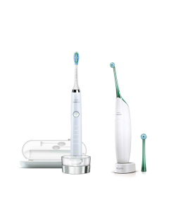 Philips White DiamondClean Toothbrush 2019 Edition + Sonicare AirFloss in White/Green Bundle