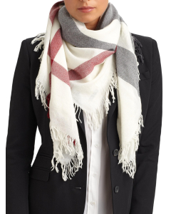 Burberry - White and Grey Check Scarf