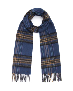 Hortons England - 100% Lambswool Checked Scarf - Blue