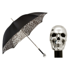 Pasotti - Luxury Black and White, Animalier Umbrella with Silver Skull Handle