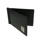 Versace Men's Sliver Metal Medusa Half Face Black Cross Pattern Leather Card Holder with Metal Detail