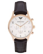 Emporio Armani Brown Leather Strap Watch - Brown/Gold