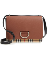 Burberry The D-Ring Medium Bag in Tan Leather with Vintage Check Motif