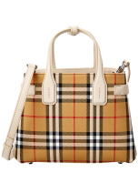 Burberry The Small Banner in Vintage Check and Limestone Leather