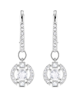 Swarovski Sparkling Dance Round Pierced Earrings - White, Rhodium Plating