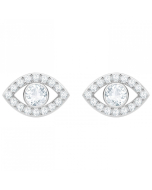 Swarovski Luckily Evil Eye Pierced Earrings, White, Rhodium Plating