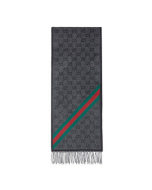 Gucci - Dark Grey GG Monogram Half Web Nikky Wool Scarf