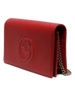 Gucci - Leather Soho Cross Body Wallet Bag On Chain - Red