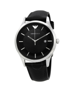 Emporio Armani Men's Silver Watch with Black Strap