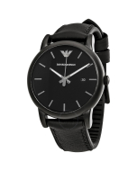 Emporio Armani Classic Leather and Silicone Strap Watch - Black