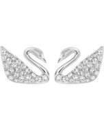Swarovski Swan Pierced Earrings - White/Rhodium