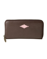 Pampeano 100% Leather Rico Zipped Women Purse – Brown with Pink Diamond