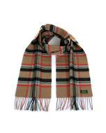 Glencroft 100% Premium Cashmere Scarf - Camel and Red Plaid