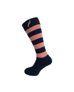 Hortons Ladies Long Sock Peach & Navy Stripe Pack o 6 Pairs
