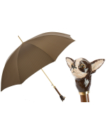 Pasotti Brown Check Luxury Umbrella with Chihuahua Handle