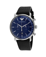 Emporio Armani Blue Dial Black Leather Strap Men’s Watch