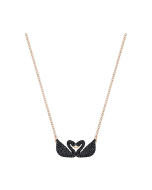 Swarovski Iconic Swan Double Necklace, Black, Rose Gold Plating