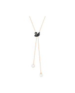 Swarovski Iconic Swan Double Y Necklace, Black, Rose Gold Plating