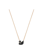 Swarovski Small Iconic Swan Pendant, Black, Rose Gold Plating