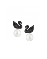 Swarovski Iconic Swan Pierced Earring Jackets, Black, Rose Gold Plating