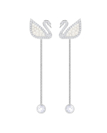 Swarovski Iconic Swan Micro Pearl Pierced Earrings, White, Rhodium Plating